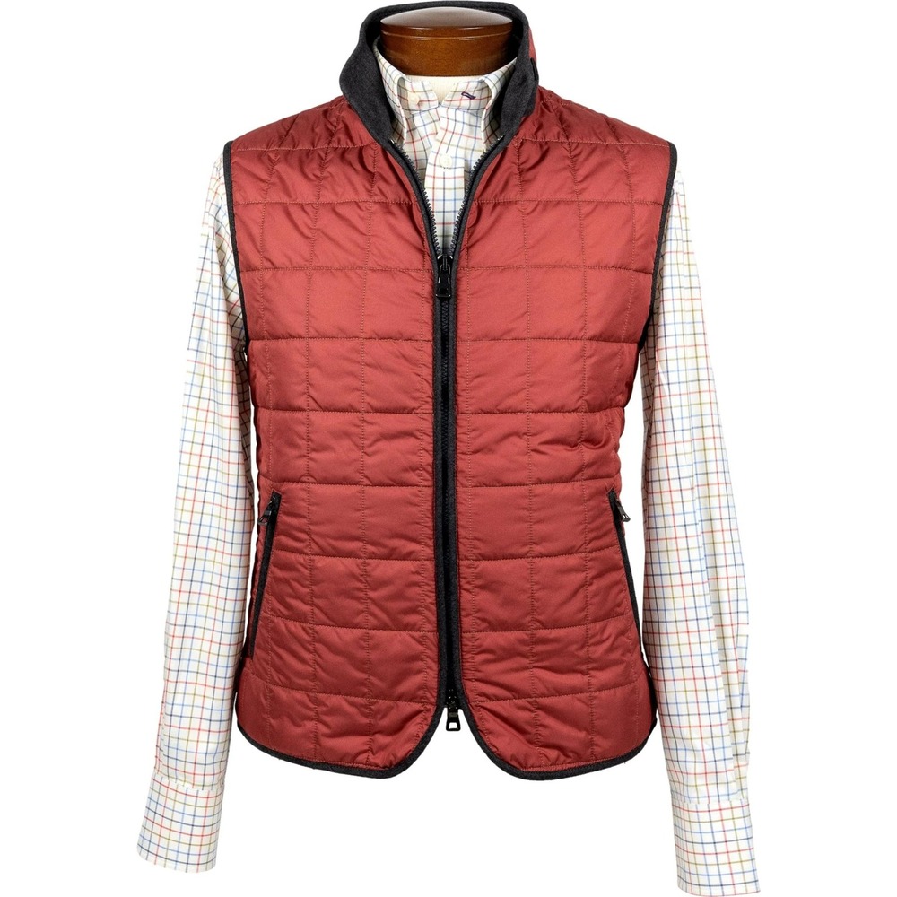 NWT Waterville Theo Quilted Vest Mens 50 R Brick Red Made In Italy Full Zip Luxe